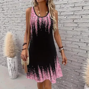 Befristetes Angebot Modischer Druck ärmelloses Minikleid für Frauen