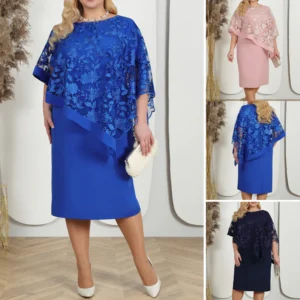 Elegantes Kleid mit Blumen-Spitze und Cape-Ärmeln